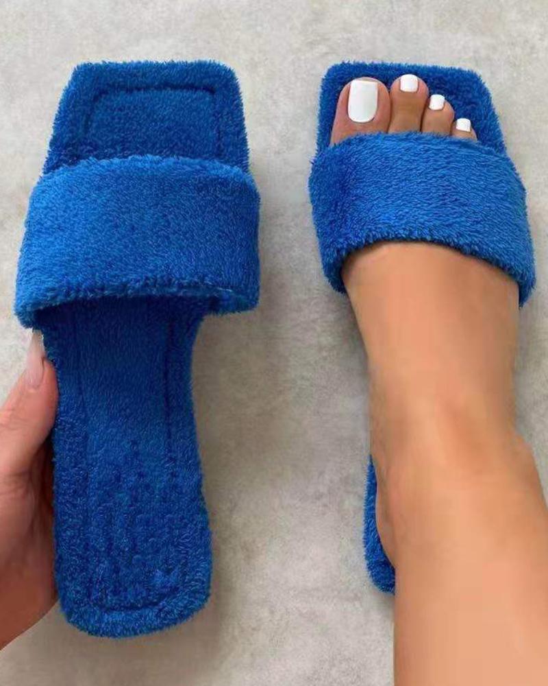 

Square Toe Fuzzy Slippers, Blue