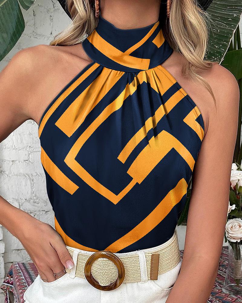 

Geo Print Color Block Halter Top, Yellow