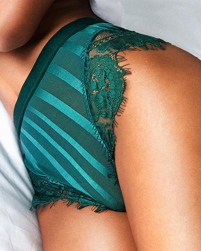 Striped Crochet Lace Patch Panty