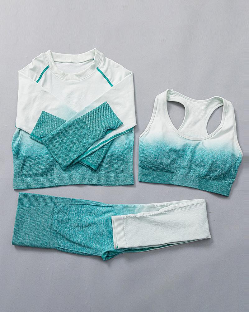 

Ombre Skinny High Waist Three-piece Active Sets, Green