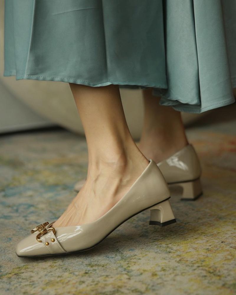 

Square Toe Metal Decor Chunky Heels, Apricot