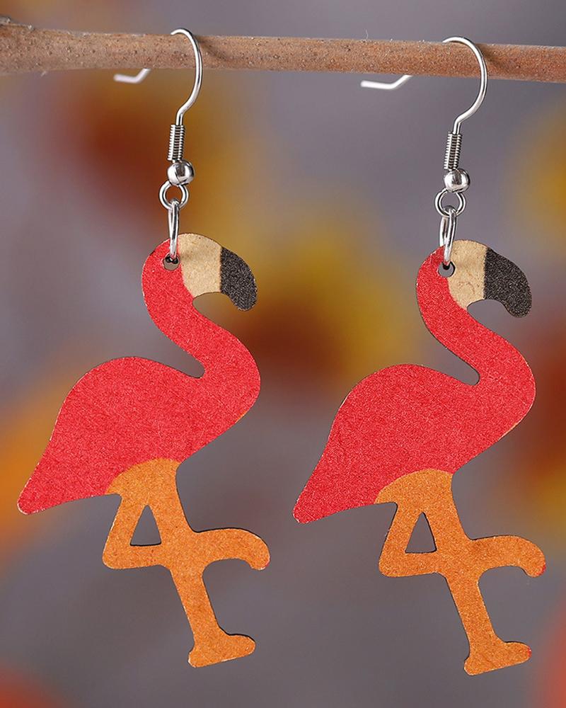 

Flamingo Shaped Hook Drop Earrings, Red