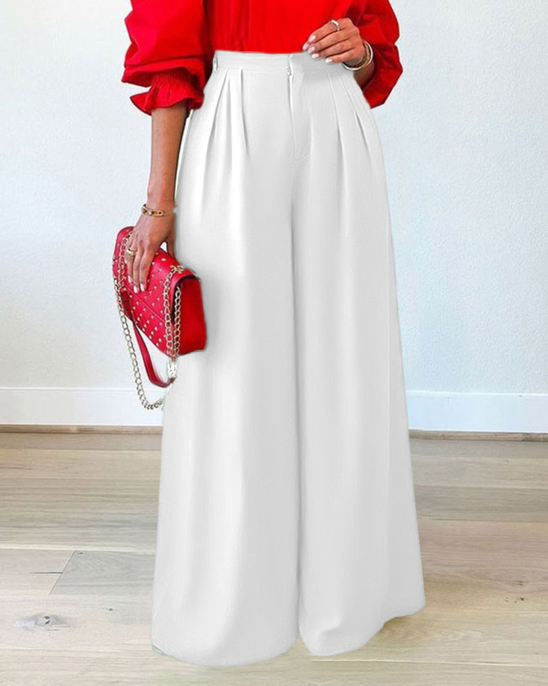 

High Waist Wide Leg Pants, White