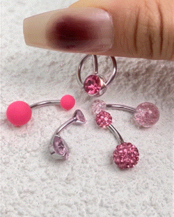 

5pcs Turquoise Zircon Piercing Belly Rings Set, Pink