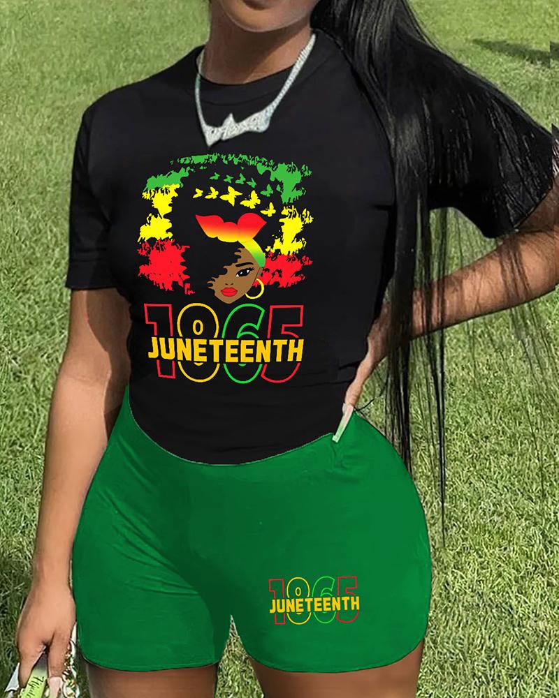 

1865 Juneteenth Figure Print Top & Shorts Set, Green