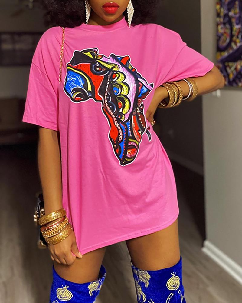 

Graphic Print Half Sleeve Casual T-shirt, Pink