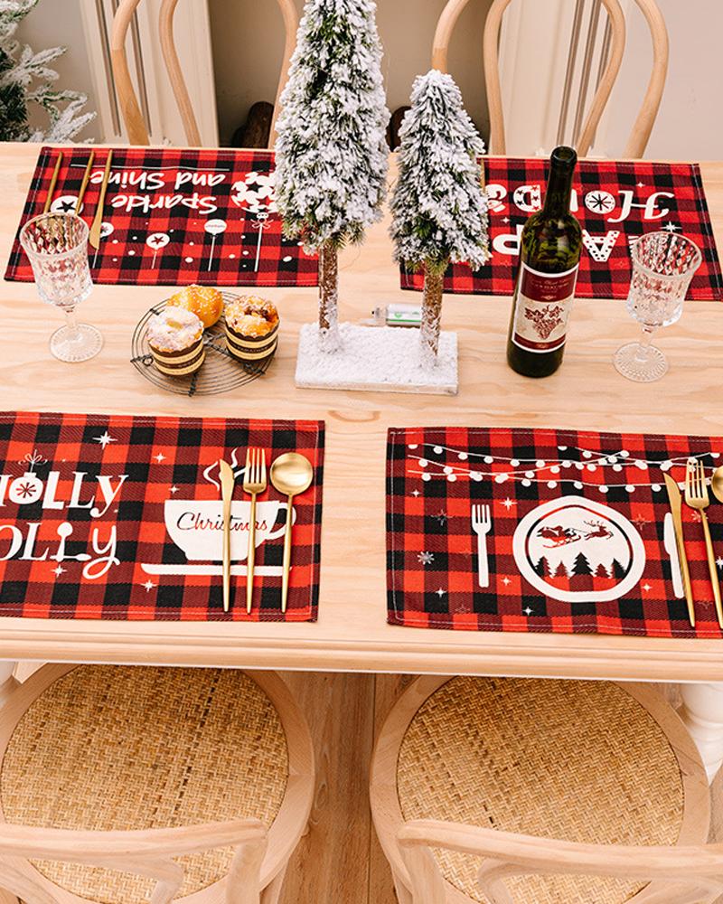 

Christmas Placemats Xmas Plaid Table Mats Seasonal Winter Holiday Christmas Kitchen Dining Table Decorations Party Supplies, Style3