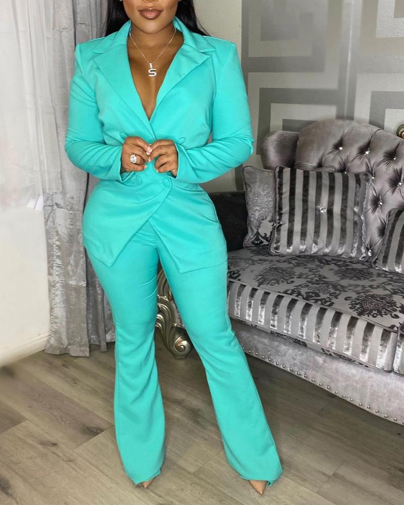 

Long Sleeve Double Breasted Blazer & Pants Set, Green