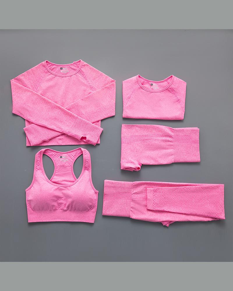 

Plain Skinny Sporty Five-piece Active Sets, Pink