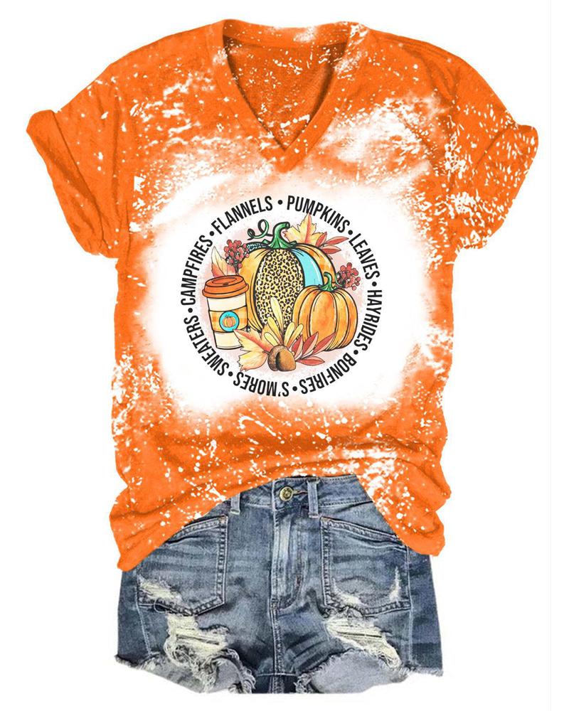 

Halloween Graphic Pumpkin Print Casual T-shirt, Orange
