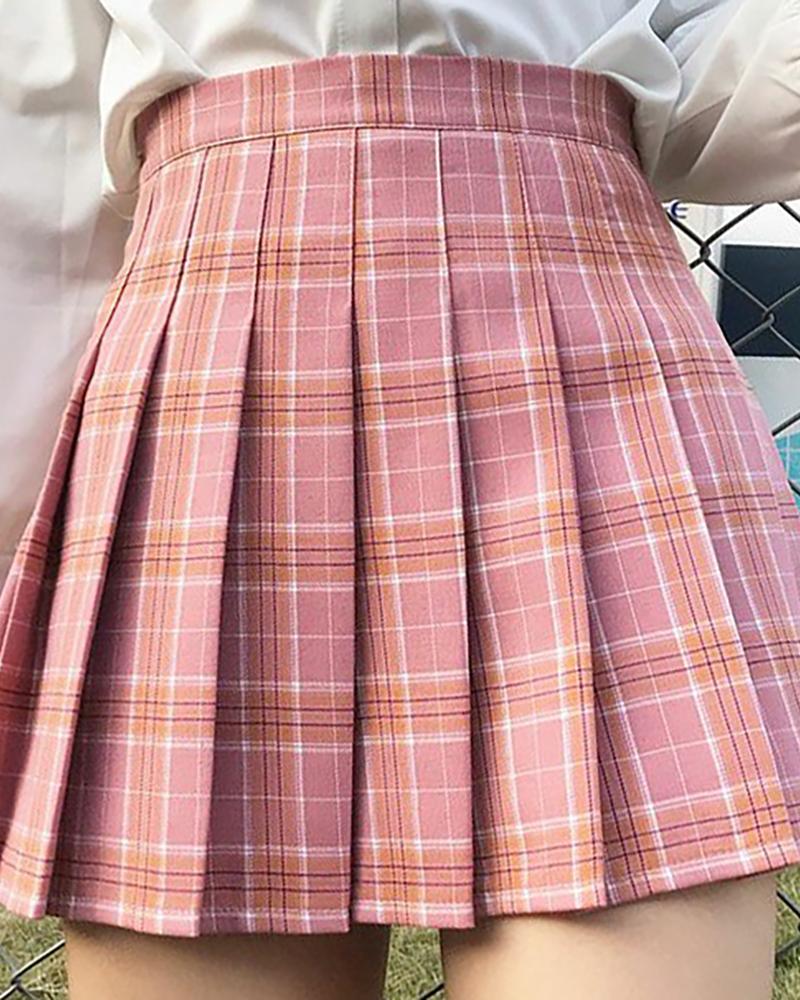 

Plaid Print High Waist Pleated Skirt, Style6