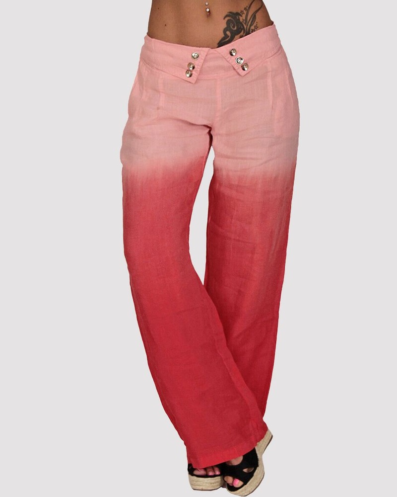 

Ombre Button Decor Foldover Low Waist Pants, Red