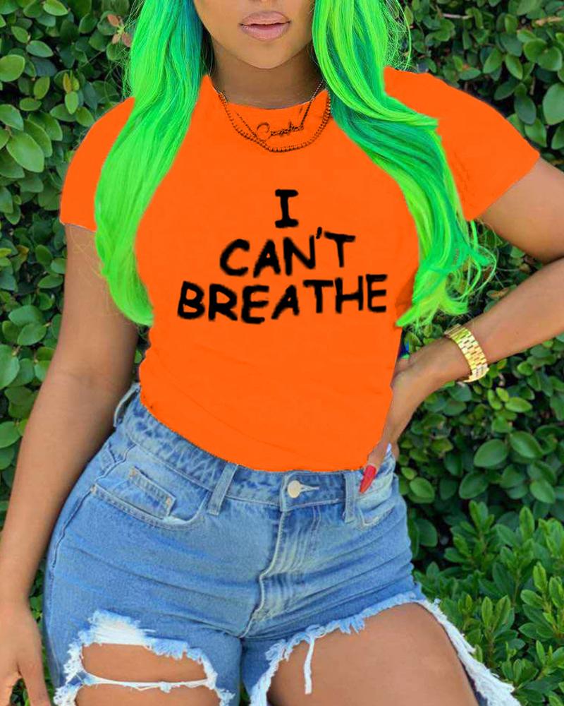 

Letter Poker Print Short Sleeve Casual T-shirt, Orange