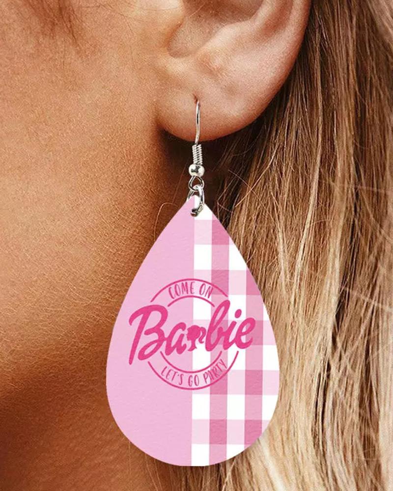 

1Pair Come On Barbie Let's Go Party Plaid Waterdrop Earrings, Pink