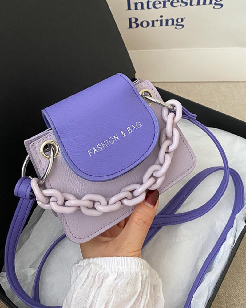 

Colorblock Chain Strap Mini Square Shoulder Crossbody Bag, Purple