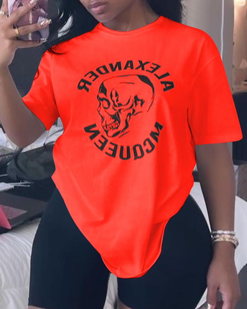 

Letter Print Short Sleeve Top & Shorts Sets, Orange