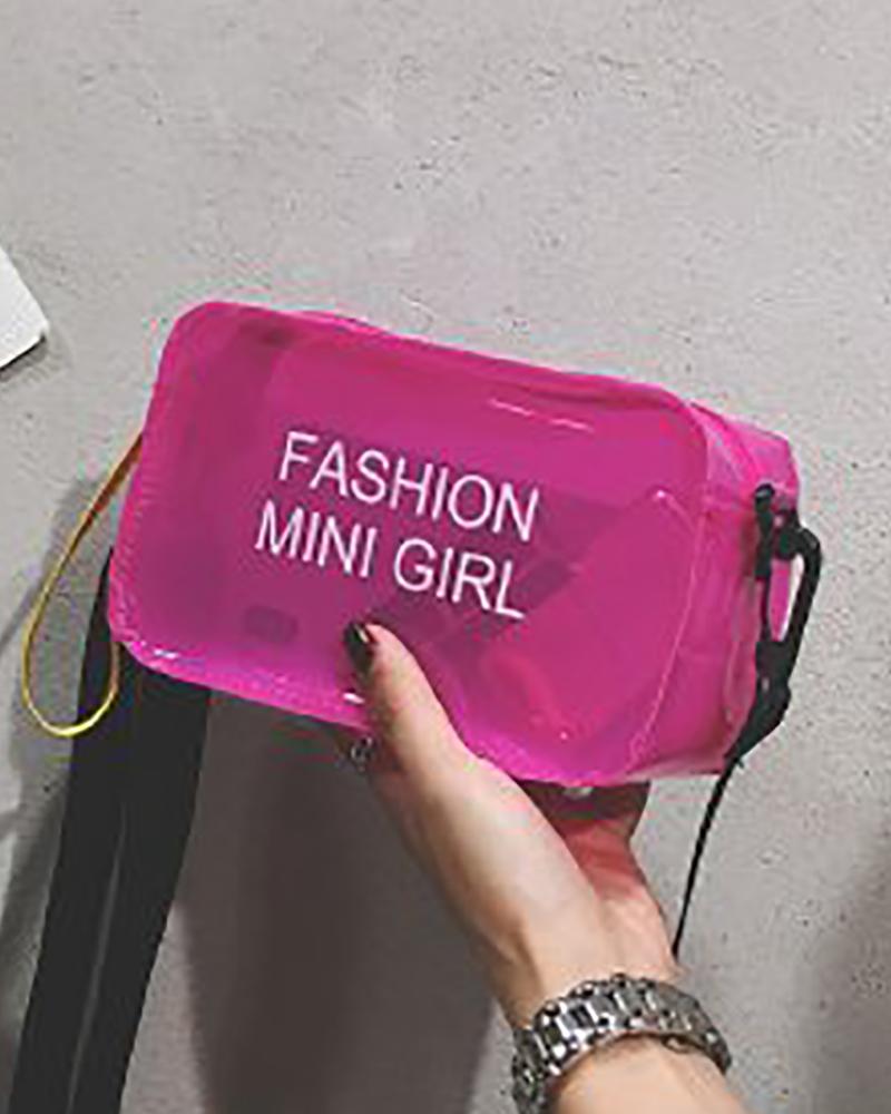 

Clear Letter Print Shoulder Bag, Hot pink