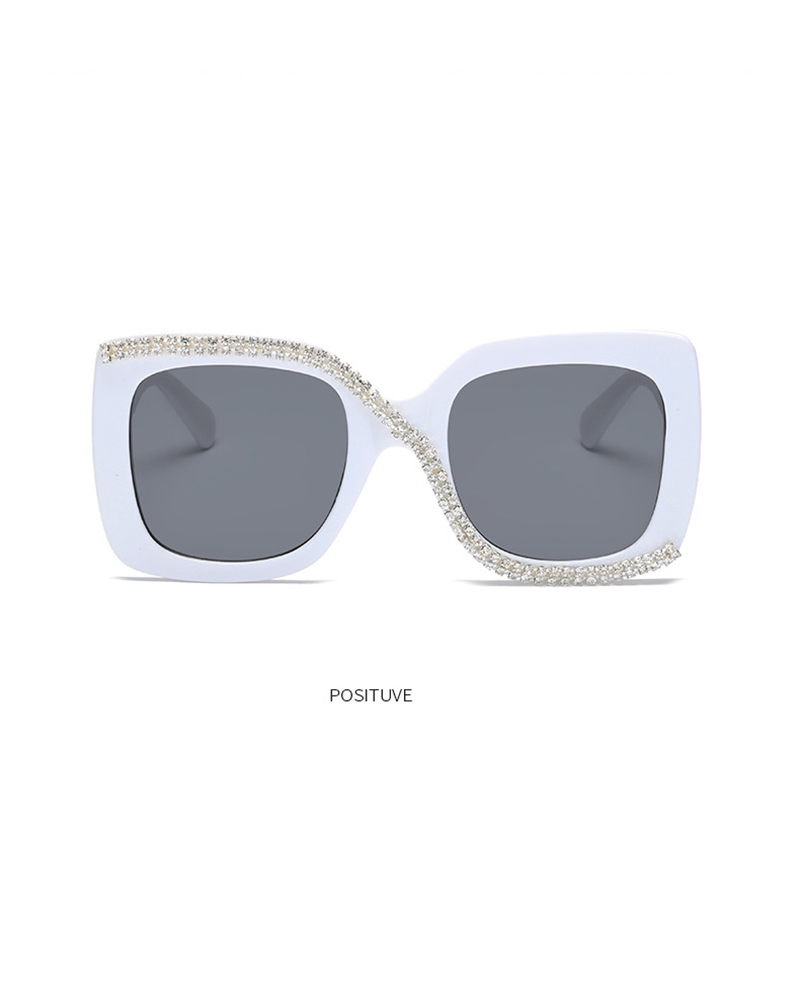 

1Pair Square Frame Rhinestone Sunglasses, White
