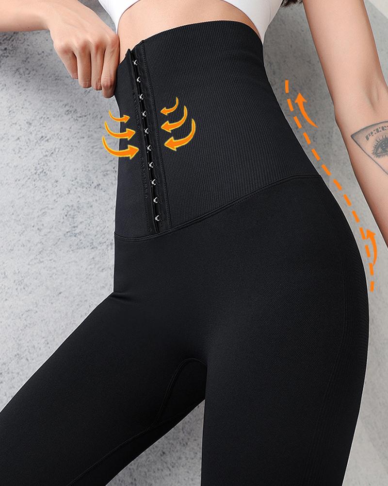 

Letter Print High Waist Corset Scrunch Butt Leggings Tummy Control Yoga Pants, Black