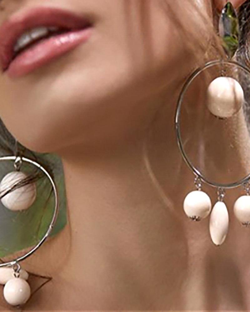 

1Pair Ball Decor Round Shaped Drop Earrings, White