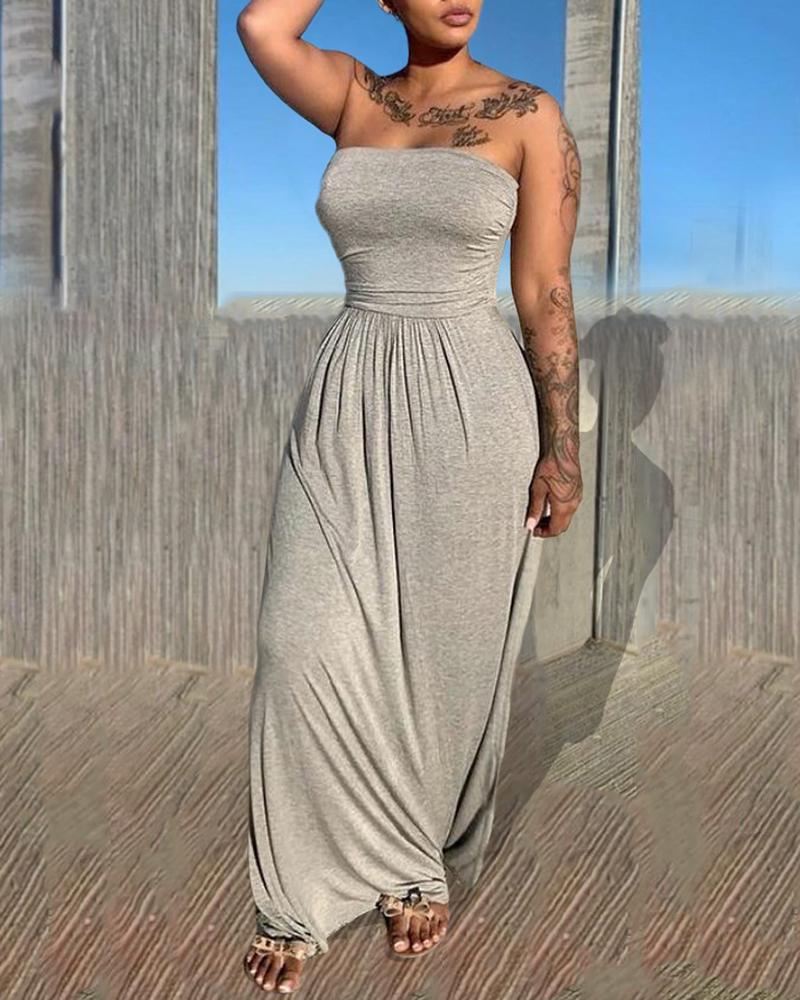 

Bandeau Ruched Sleeveelss Maxi Dress, Gray