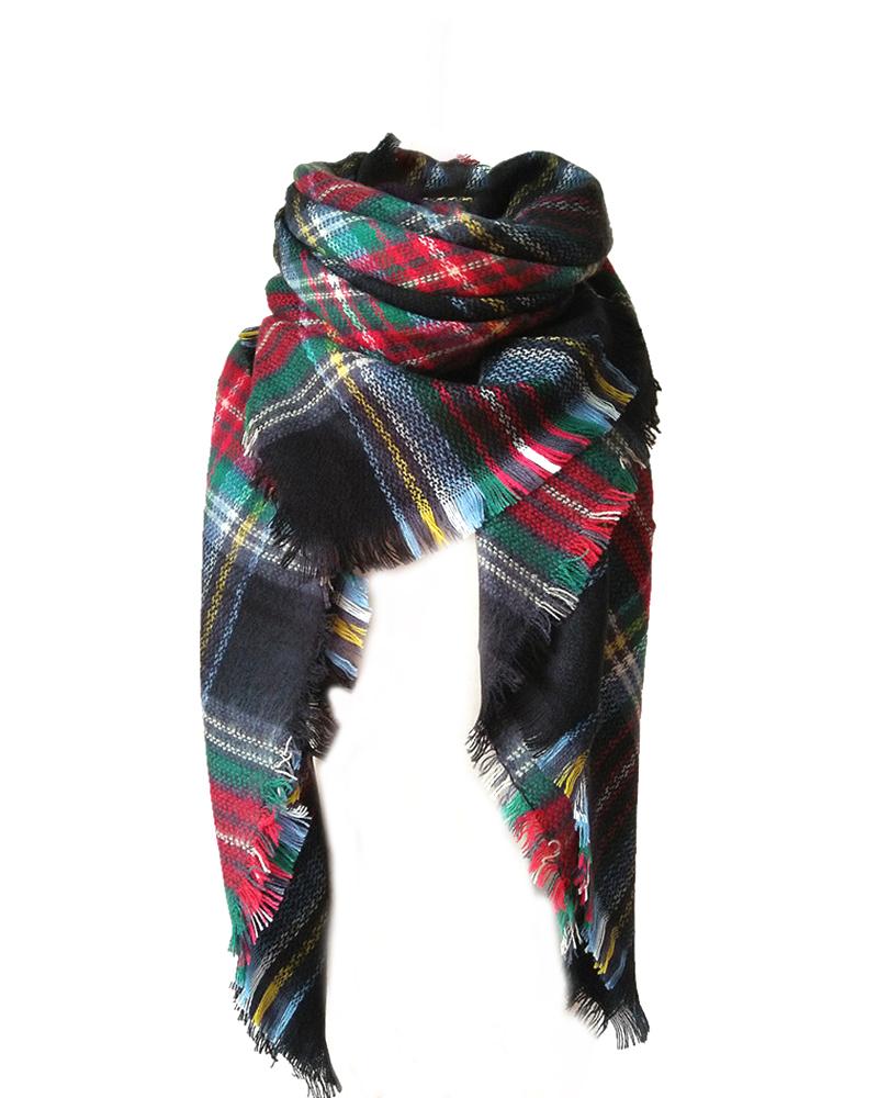 

Plaid Colorblock Fringe Hem Scarf, Style4