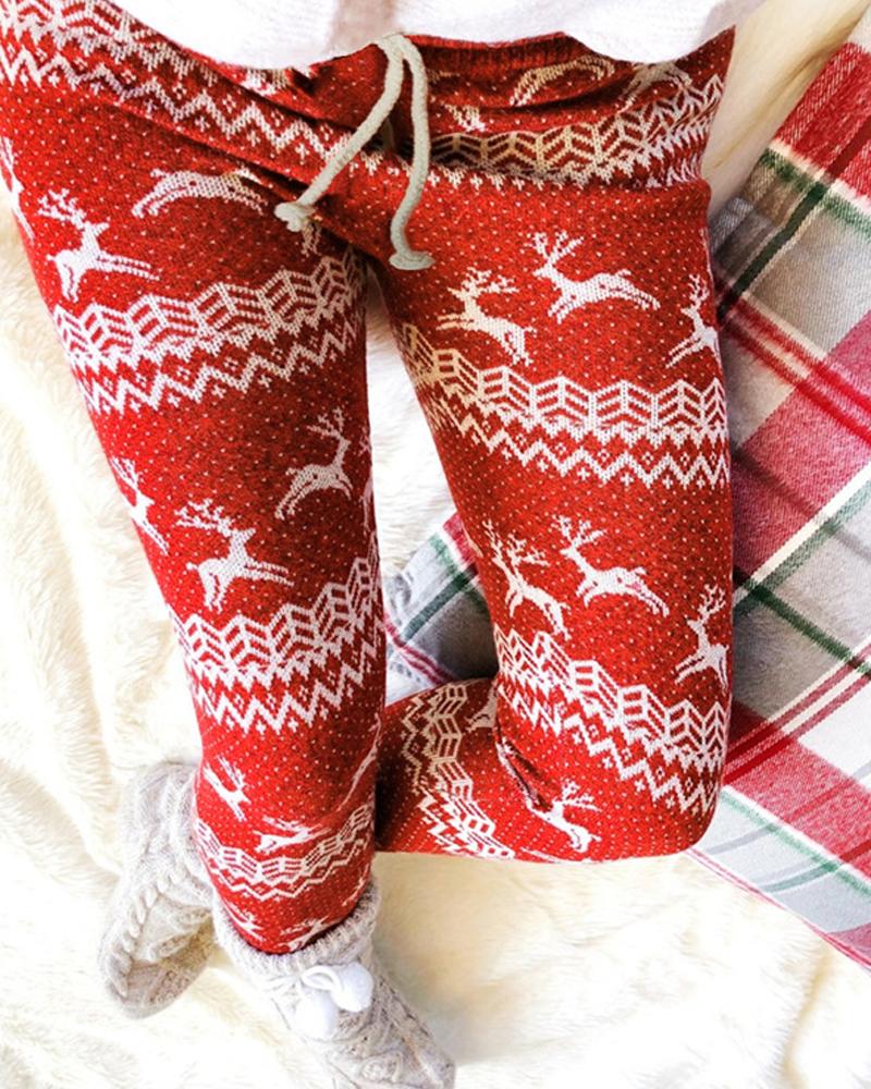 

Christmas Chevron Elk Pattern Drawstring Sweatpants, Red