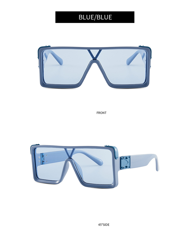

1Pair Flat Top Square Frame Shield Sunglasses, Blue