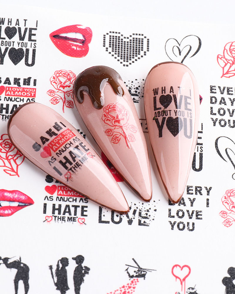 

1 Sheet Valentine's Day Heart / Letter Print Nail Art Sticker, Style2