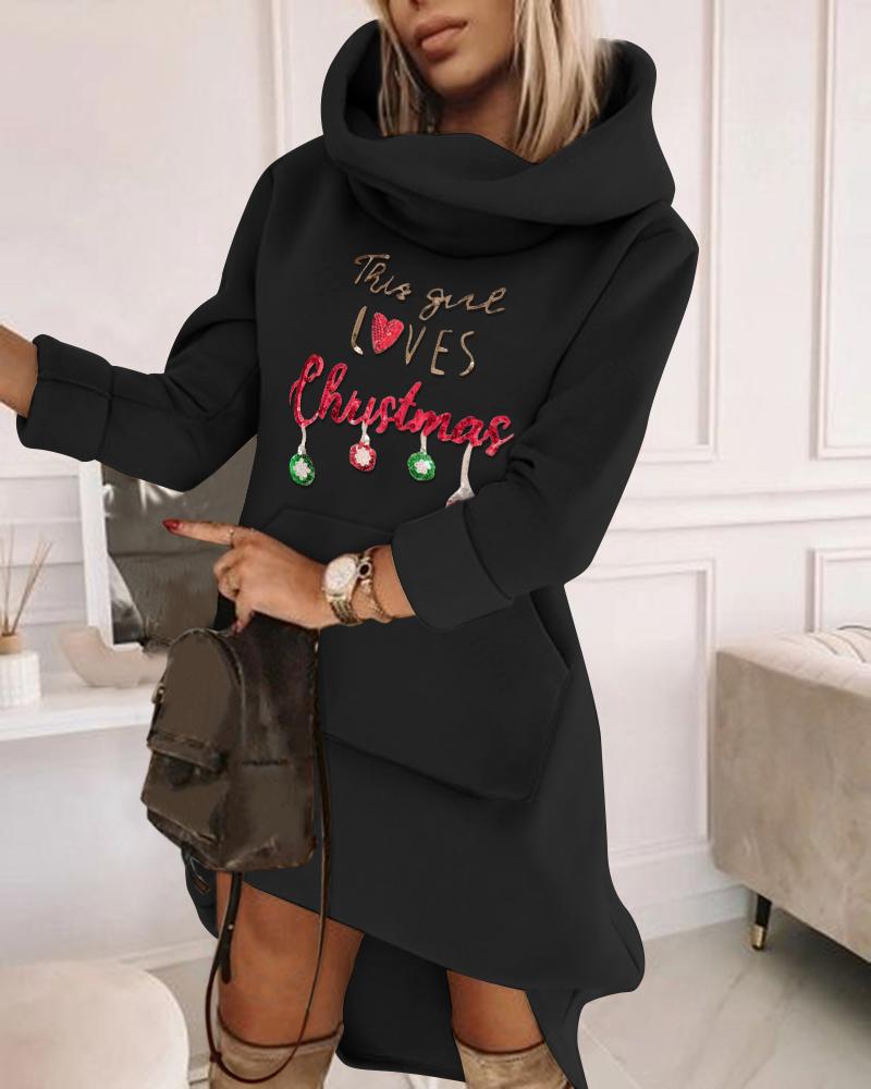 Robe Sweat de Noël à Motif de Paillettes Contrastées