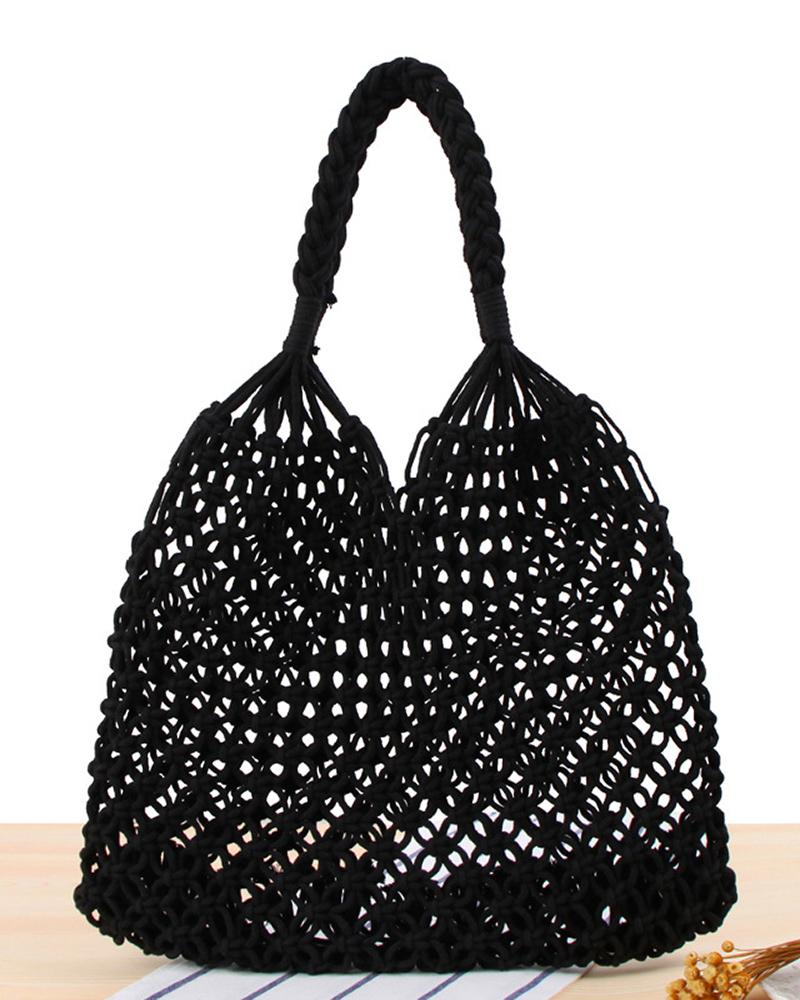 

Crochet Braided Hollow Out Beach Handbag, Black