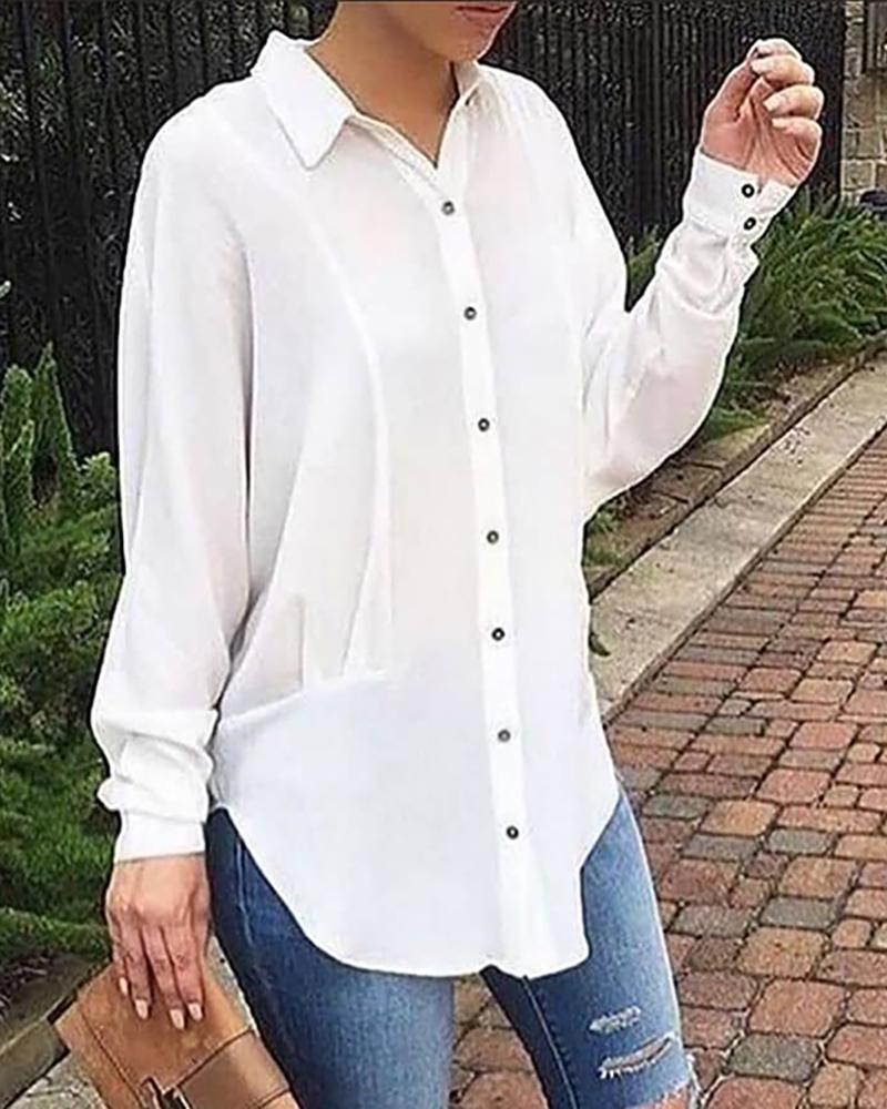 

Plain Buttoned Long Sleeve Shirt, White