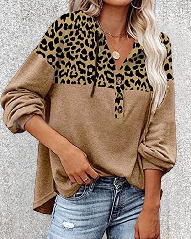 

Contrast Leopard Long Sleeve Top, Khaki