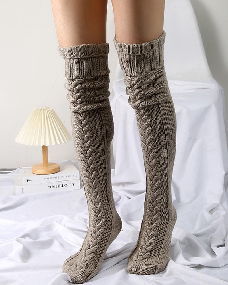 

1Pair Thigh High Cable Knit Leg Warmers Winter Warm Long Boot Socks, Khaki