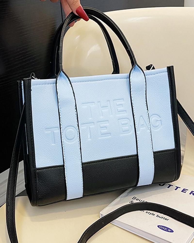 

Letter Embossed Large Capacity Tote Bag, Blue