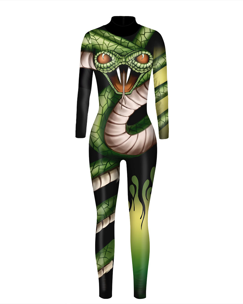 

Halloween Graphic / Skeleton Print Skinny Costume Jumpsuit, Style1
