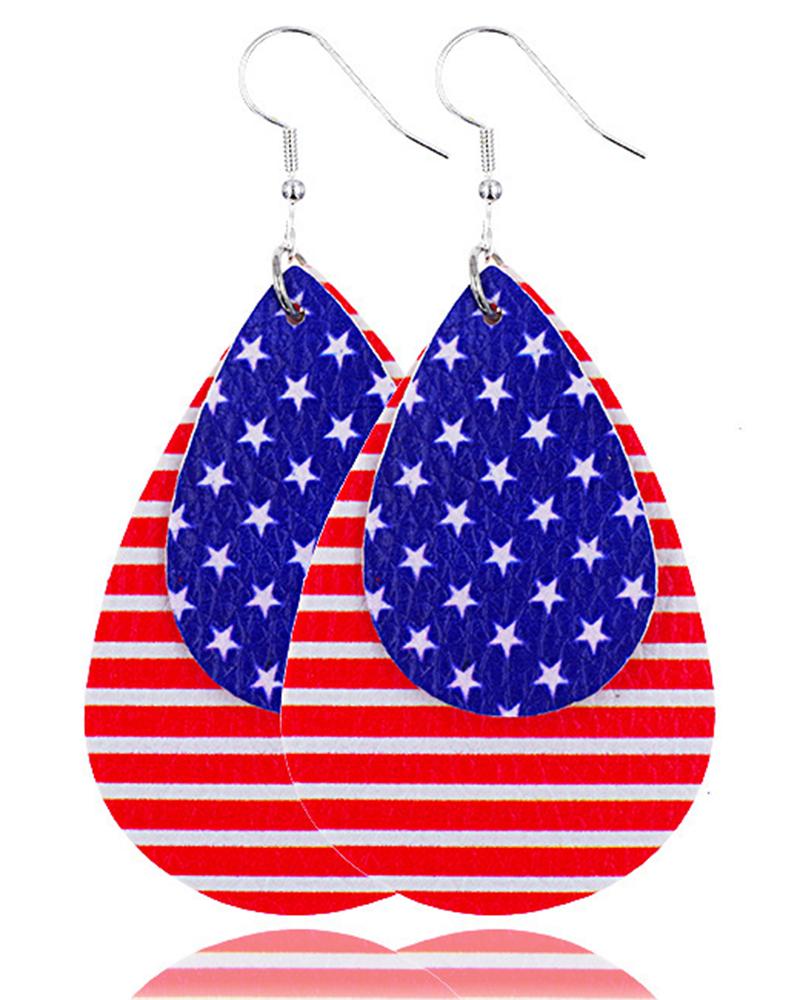

1Pair Independence Day Flag Waterdrop Hook Earrings, Multicolor