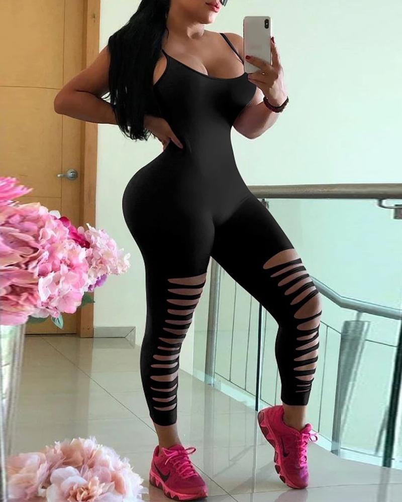 

Spaghetti Strap Cutout Skinny Jumpsuit, Black