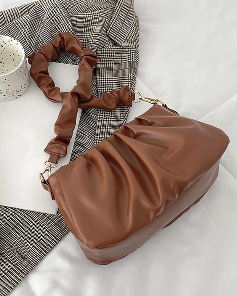 

Zipper Decor Ruched Shoulder Bag, Brown