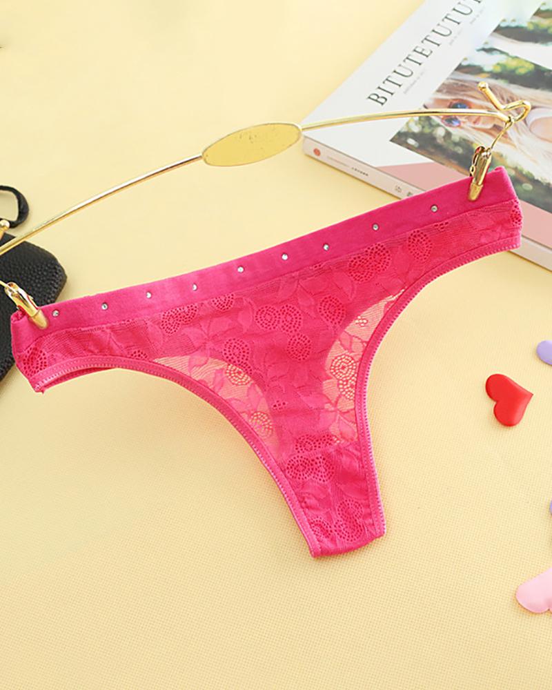 

Studded Decor Crochet Lace Low Waist Panty, Hot pink