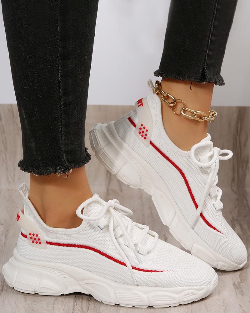 

Contrast Paneled Lace-up Running Sports Sneakers, White&red