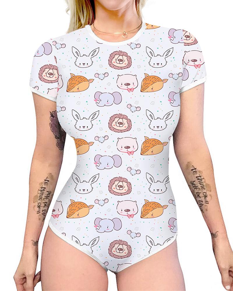 

Dinosaur Cartoon Print Short Sleeve Skinny Rompers, Style6