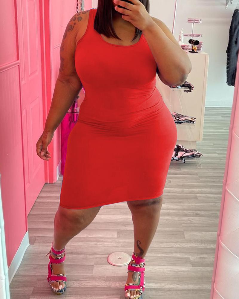 

Plus Size U-Neck Sleeveless Bodycon Dress, Red