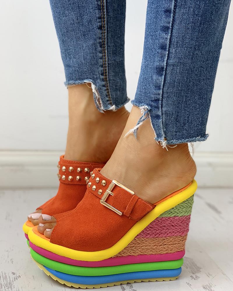 

Rivet Colorblock Espadrille Wedge Sandals, Orange