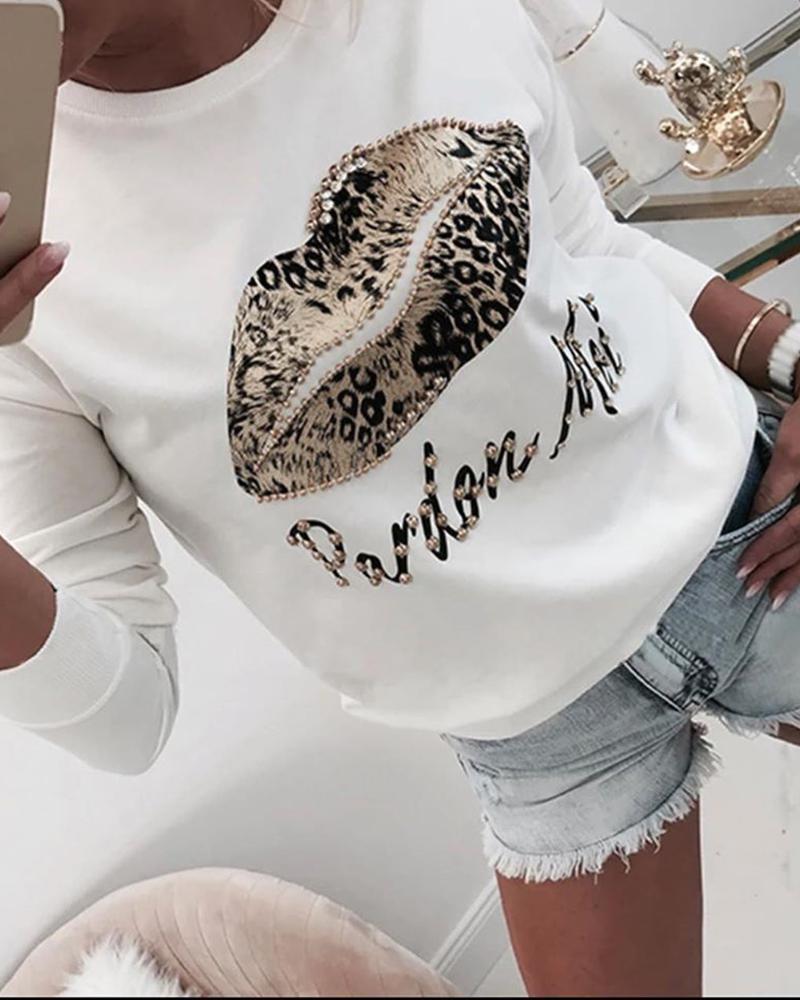 

Mouth Leopard Print Long Sleeve Blouse, White