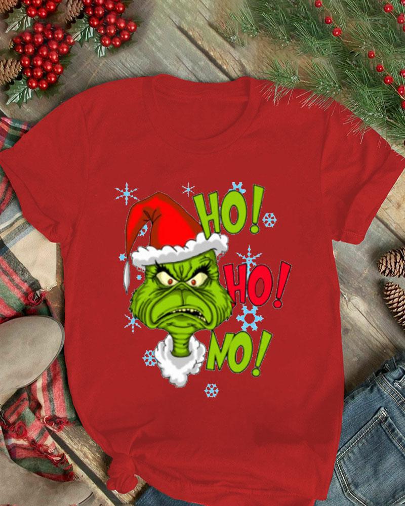 

Christmas Letter Grinch Print Short Sleeve T-shirt, Red