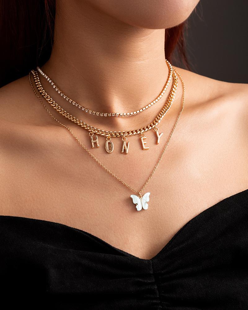 

Studded Butterfly & Letter Pendant Necklace, Style1