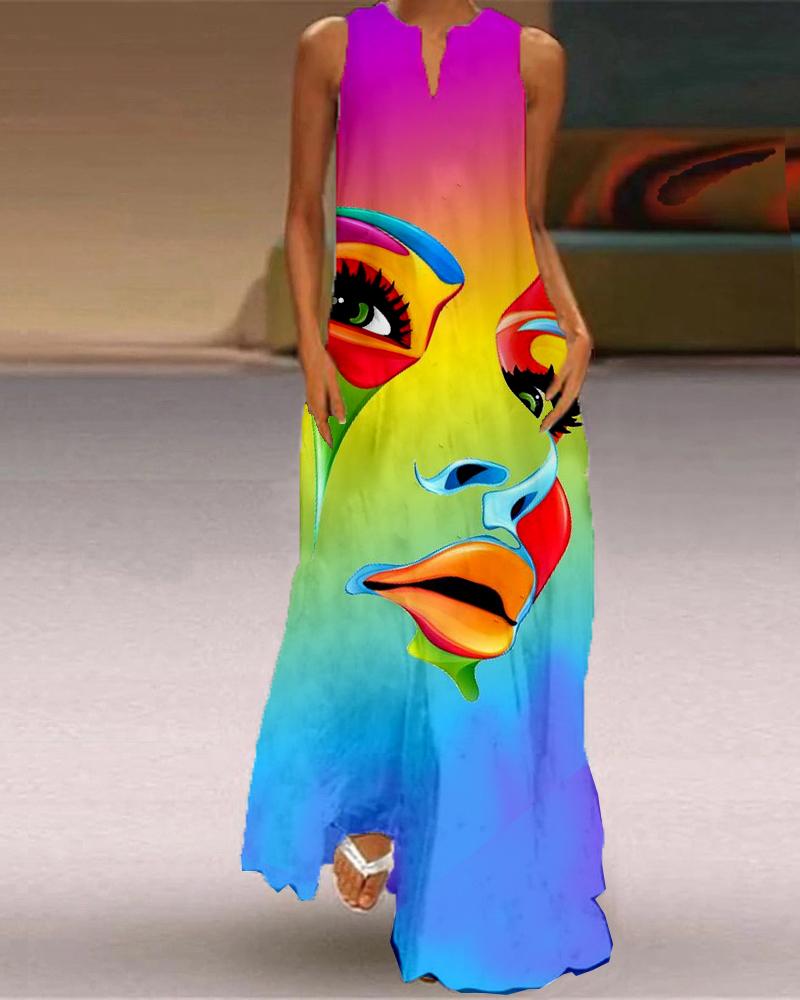 

Abstract Figure Print Ombre Sleeveless Maxi Dress, Multicolor