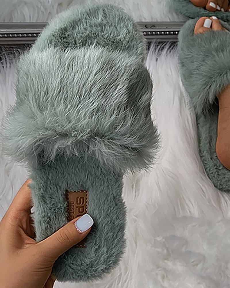 

Plain Fluffy Slippers, Green