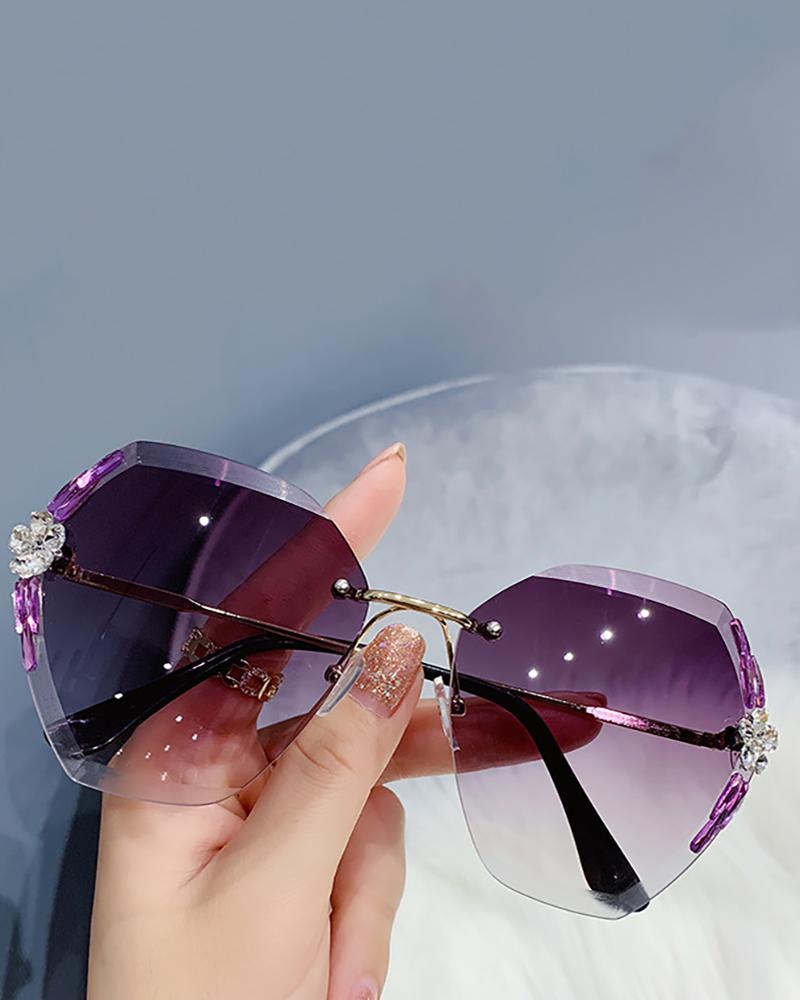 

1Pair Rimless Irregular Frame Rhinestone Sunglasses, Style2